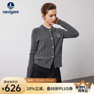 Navigare意大利小帆船女士毛衣秋冬季新款純綿羊毛長袖開衫通勤保暖外套男 暗巖灰 XL