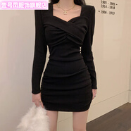 壹號鳳冬天連衣裙長袖秋冬女裝高級感御姐輕熟風(fēng)氣質(zhì)緊身包臀裙顯小香風(fēng) Black/黑色高級版本[優(yōu)質(zhì)面料] M [建議95-105斤]