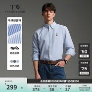 Teenie Weenie Men小熊男裝休閑條紋襯衫男夏季簡(jiǎn)約風(fēng)長(cháng)袖男襯衣 藍色 L 175