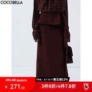 COCOBELLA[安可拉紅]不對(duì)稱荷葉邊半身裙女冬毛呢長(zhǎng)裙HS3091 安可拉紅 L