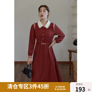 獨(dú)束【落日海棠系列】大碼復(fù)古連衣裙女秋冬新款胖mm顯瘦內(nèi)搭裙 磚紅色-翻領(lǐng)  XL