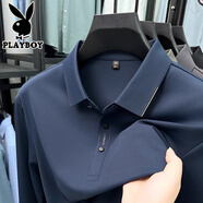 花花公子（PLAYBOY）春秋季新款男士長(cháng)袖T恤中年休閑爸爸裝商務(wù)領(lǐng)保羅衫體恤 深藍 L 50120-135斤