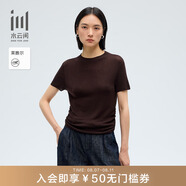 水云間·SHUI YUN JIAN女裝 螺紋煙管領(lǐng)萊賽爾柔軟修身短袖打底毛衣2025春季新款 深咖 L