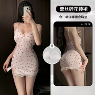 性感風(fēng)法式小碎花果綠吊帶睡裙蕾絲帶胸墊少女修身顯瘦包臀裙 粉櫻桃碎花（帶胸墊）保密發(fā)貨 S 體重65-80斤