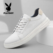 花花公子（PLAYBOY）輕奢高端商務(wù)正裝真皮休閑皮鞋男鞋2025春秋季新款板鞋男士鞋子男 白色 41