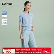 藍(lán)地（LANDI）設(shè)計(jì)感精致氣質(zhì)Polo領(lǐng)針織衫女短袖開衫上衣夏新款 淺藍(lán)色 L