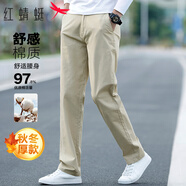 紅蜻蜓（RED DRAGONFLY）休閑褲男士秋冬厚款棉質(zhì)商務(wù)休閑直筒修身微彈百搭長(cháng)褲子卡其30