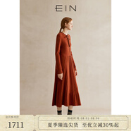 EIN言靜奢風(fēng)綿羊毛綁帶蝴蝶結(jié)撞料收腰氣質(zhì)針織連衣裙24秋季新款 珊瑚紅 M