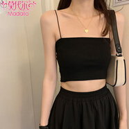 莫代爾春夏2026新款裹胸外穿短款抹胸細帶黑色吊帶上衣背心女內搭打底衫 黑色 均碼 【80斤-130斤】