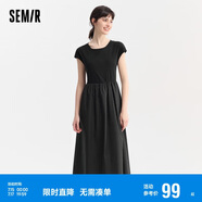 森馬連衣裙女圓領(lǐng)修身長裙氣質(zhì)時尚夏百搭拼接大擺裙107424114009