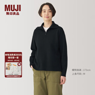 無(wú)印良品（MUJI）女式水洗米蘭諾羅紋針織半拉鏈毛衣長(cháng)袖女款女裝針織衫冬季條紋 黑色 L (165/88A)