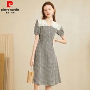 皮爾卡丹（pierre cardin）2025年夏季新款格紋撞色娃娃領(lǐng)A字裙氣質(zhì)復(fù)古收腰顯瘦連衣裙長(zhǎng) 黑白格連衣裙 S 建議85斤-95斤