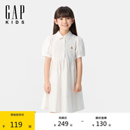 GAP女童2025夏季新款小熊刺繡polo領(lǐng)棉質(zhì)短袖連衣裙兒童裝767293