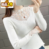 初徑2025新款秋冬蕾絲毛衣女半高領(lǐng)套頭百搭修身外穿打底網(wǎng)紗鏤空繡花 白色 M 建議90-100斤