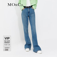 MO&Co.后開叉高腰顯瘦直筒美式復(fù)古牛仔褲褲子女 牛仔藍(lán)色 XS 25