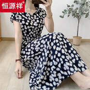 恒源祥2025新款夏季寬松短袖連衣裙中長(cháng)款修身顯瘦收腰印花碎花裙子女 40號色 2XL (建議124-133斤左右)
