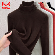 貓人（MiiOW）堆堆領(lǐng)打底衫女秋冬2025高領(lǐng)仿羊絨德絨加絨加厚內搭洋氣上衣 咖啡色 M (建議80-105斤)