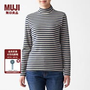無(wú)印良品 MUJI 女式 彈力羅紋編織 條紋半高領(lǐng)T恤 BBN02A0A 米色橫條 M