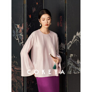 COKEYA東方美人日本金銀絲 新中式國風(fēng)喇叭袖寬松薄款襯衣上衣女秋襯衫 星光粉 喇叭袖 M  現貨