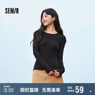 森馬（Semir）長(cháng)袖T恤女吸濕發(fā)熱抗菌緊身內搭2024圓領(lǐng)抓絨套頭衫109724101007