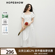 紅袖奧萊2025夏季新款女裝純色泡泡袖松緊收腰方領(lǐng)套頭連衣裙 本白001 S