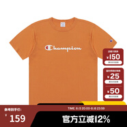Champion夏季經(jīng)典款印花草寫LOGO圓領(lǐng)休閑運(yùn)動T恤無性別冠軍短袖男女情侶 橘色 M