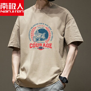 南極人潮牌t恤男2025新款短袖夏季衣服上衣純棉寬松體恤半截袖打底衫男 卡其色-100%純棉-560 XL 【建議140-170斤】