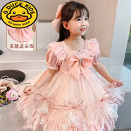 G.DUCKKIDS女童秋季長(cháng)袖洛麗塔蕾絲裙愛(ài)心洋氣蓬蓬裙芭比裙小蘿莉公主裙新款 粉色桃心洛麗塔帶頭飾 110