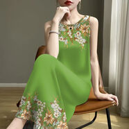 斷碼時(shí)尚-2025夏新款修身減齡遮肚媽媽裝背心吊帶中長(cháng)款連衣裙女 綠色 2XL 建議120-135斤