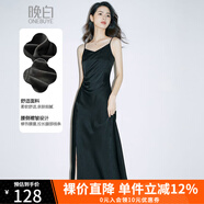 晚白仿醋酸高級(jí)感緞面吊帶連衣裙2025夏款氣質(zhì)淑女輕奢百搭顯瘦長(zhǎng)裙 黑色 S