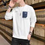 花花公子（PLAYBOY）長(cháng)袖t恤男士秋季薄款體恤潮流內搭打底衫秋衣潮牌上衣服春秋衛衣 WE1105白色 M