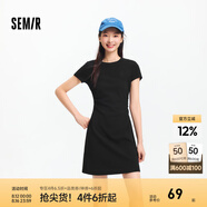 森馬（Semir）連衣裙女收腰T恤裙小心機(jī)夏季2025新款繡花圓領(lǐng)短裙簡(jiǎn)約休閑 黑色90001 XS