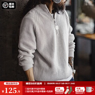 馬登工裝 美式半拉鏈立領(lǐng)毛衣男秋季半高領(lǐng)豎線肌理百搭彈力針織衫 煙灰色 (寬松偏大) L (175)