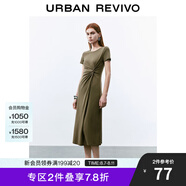 UR2025春季新款女裝簡約褶皺開衩修身短袖連衣裙UWM750014 綠卡其 S