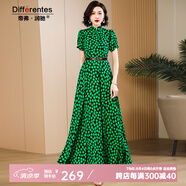 帝弗·潤馳2025夏新款法式高級感綠色波點(diǎn)超長(cháng)款連衣裙收腰及踝長(cháng)裙 圖片色 XL
