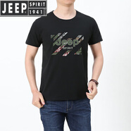 JEEP SPIRIT吉普男士短袖T恤純棉寬松圓領(lǐng)體恤衫休閑男裝夏季半袖上衣服男潮 黑色 M