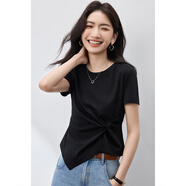 尚都比拉（Sentubila）【棉】短袖t恤女夏2025新款休閑扭結(jié)設(shè)計不規(guī)則上衣 黑色 S
