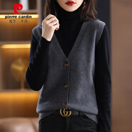 皮爾卡丹胖mm無(wú)袖大碼V領(lǐng)毛衣馬甲女寬松秋冬季韓版針織背心外穿馬夾上衣 灰色 XL 【建議125-135斤】