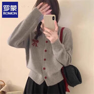 羅蒙（ROMON）針織衫女春秋新款韓版休閑百搭氣質(zhì)時(shí)尚開衫紅色毛衣女外套上衣女 灰色 L