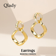 Qlady幾何耳釘耳環(huán)女2025年新款氣質(zhì)高級感銀針耳飾輕奢耳墜生日禮物 金色