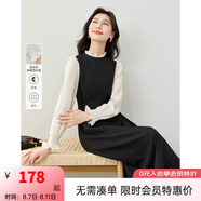 梵希蔓撞色拼接連衣裙女2025年春新款氣質(zhì)高級(jí)感收腰黑色A字長裙 M6257 黑色 L