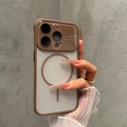 梵皓伊高級感水晶鏡框適用iPhone16手機殼新款蘋(píng)果17ProMax磁吸充電15/14pro超薄磨砂13pm四角防摔保護套 大視窗【沙漠金-磁吸款】四角防摔-水晶鏡頭膜 IPhone13Promax
