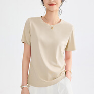 修嫻（soossn）涼感短袖T恤女夏季2025新款黑色絲光棉氣質(zhì)百搭寬 連子杏圓領(lǐng) 4XL