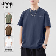 JEEP SPIRIT吉普純棉t恤男短袖夏季2025新款山系百搭大尺碼休閑 藏青 JP銳利山脈灰_K 【100%純棉】 S