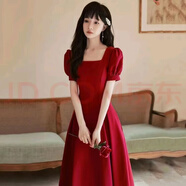 蘭卡·羅妮蘭卡羅妮敬酒服新娘平時可穿結婚訂婚連衣裙回門小晚禮服蕾絲 酒紅色B款 XL