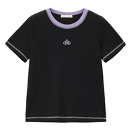 佐丹奴（Giordano）T恤女裝撞色祥云刺繡針織圓領(lǐng)短袖T恤 18324917 09_黑色 S _小碼