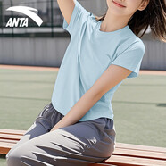 安踏白色短袖女夏季寬松冰絲速干羽毛球服休閑圓領透氣跑步T恤衫 -4水天藍 XS (155)