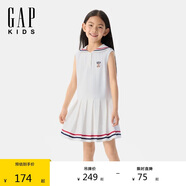 GAP女童2025夏季新款小熊刺繡海軍領(lǐng)百褶連衣裙兒童裝運(yùn)動(dòng)767071