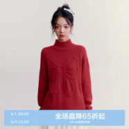 樂町蝴蝶結(jié)半高領(lǐng)毛衣女簡約松弛感加厚套頭毛針織衫 暗紅（現(xiàn)貨） S