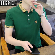 JEEP SPIRIT吉普純棉親膚柔軟短袖t恤男夏季新款中青年寬松翻領(lǐng)潮流POLO.衫 TX7313綠色 M (90-105斤)